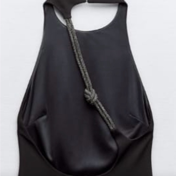 Zara Woman Rhinestone Shiny Back Cord Details Black Halter Dress Size M - Picture 4 of 15